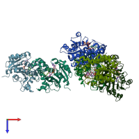 PDB entry 2b36 coloured by chain, top view.