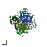 PDB entry 2b37 coloured by chain, side view.