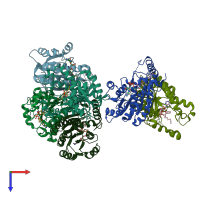 PDB entry 2b37 coloured by chain, top view.