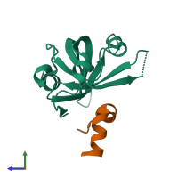PDB entry 2b3g coloured by chain, side view.