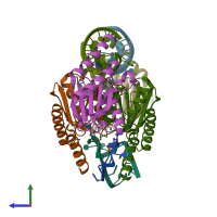 PDB entry 2b3j coloured by chain, side view.