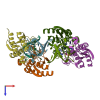 PDB entry 2b3j coloured by chain, top view.