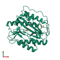 PDB entry 2b3l coloured by chain, front view.