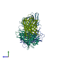 PDB entry 2b3q coloured by chain, side view.