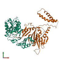 PDB entry 2b3t coloured by chain, front view.