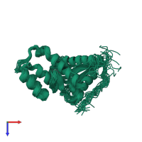 PDB entry 2b3w coloured by chain, ensemble of 20 models, top view.