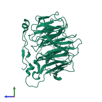 PDB entry 2b4e coloured by chain, side view.