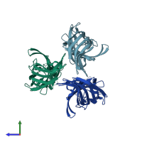 PDB entry 2b4i coloured by chain, side view.