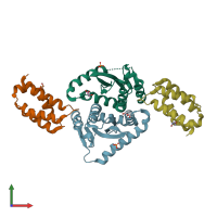 PDB 2b4j coloured by chain and viewed from the front.