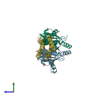 PDB entry 2b4j coloured by chain, side view.