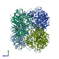 PDB entry 2b4k coloured by chain, side view.
