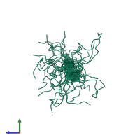 PDB entry 2b4n coloured by chain, ensemble of 20 models, side view.