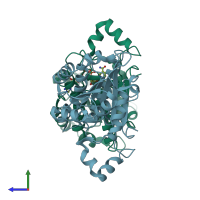 PDB entry 2b4q coloured by chain, side view.