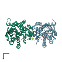 PDB entry 2b50 coloured by chain, top view.