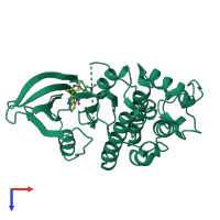 PDB entry 2b52 coloured by chain, top view.
