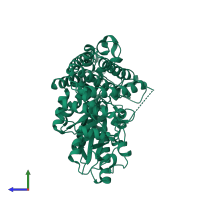 PDB entry 2b5d coloured by chain, side view.