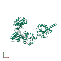 PDB entry 2b5e coloured by chain, front view.