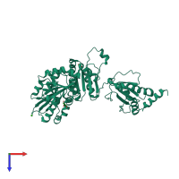 PDB entry 2b5e coloured by chain, top view.