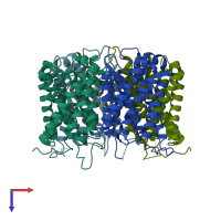 PDB entry 2b5f coloured by chain, top view.