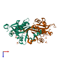 PDB entry 2b5g coloured by chain, top view.