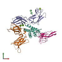 PDB entry 2b5i coloured by chain, front view.
