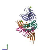 PDB entry 2b5i coloured by chain, side view.