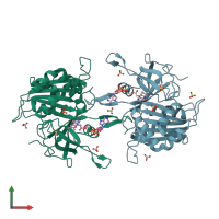PDB entry 2b5o coloured by chain, front view.