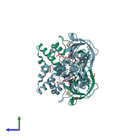 PDB entry 2b5o coloured by chain, side view.
