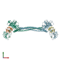 PDB entry 2b5u coloured by chain, front view.