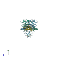 PDB entry 2b5u coloured by chain, side view.