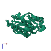 PDB entry 2b5y coloured by chain, ensemble of 11 models, top view.