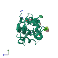 PDB entry 2b5z coloured by chain, side view.