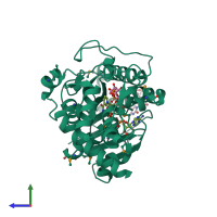 PDB entry 2b69 coloured by chain, side view.