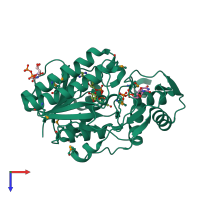 PDB entry 2b69 coloured by chain, top view.