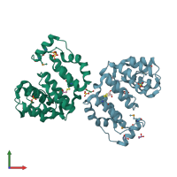 PDB entry 2b6c coloured by chain, front view.