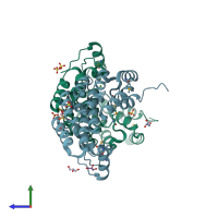 PDB entry 2b6c coloured by chain, side view.