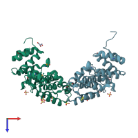 PDB entry 2b6c coloured by chain, top view.