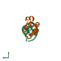 PDB entry 2b6g coloured by chain, side view.
