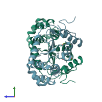 PDB entry 2b6m coloured by chain, side view.