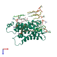 PDB entry 2b6o coloured by chain, top view.