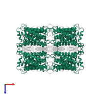 Lens fiber major intrinsic protein in PDB entry 2b6o, assembly 1, top view.