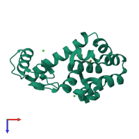 Monomeric assembly 1 of PDB entry 2b6x coloured by chemically distinct molecules, top view.