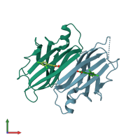 PDB entry 2b77 coloured by chain, front view.