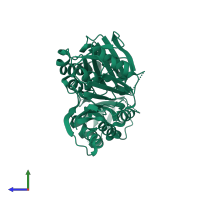 PDB entry 2b78 coloured by chain, side view.