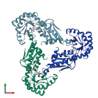 PDB entry 2b7n coloured by chain, front view.