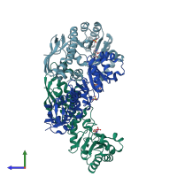 PDB entry 2b7n coloured by chain, side view.