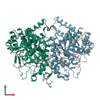 PDB entry 2b7o coloured by chain, front view.
