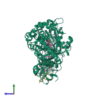 PDB entry 2b7r coloured by chain, side view.
