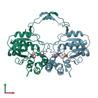 PDB entry 2b82 coloured by chain, front view.