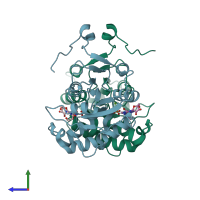 PDB entry 2b82 coloured by chain, side view.